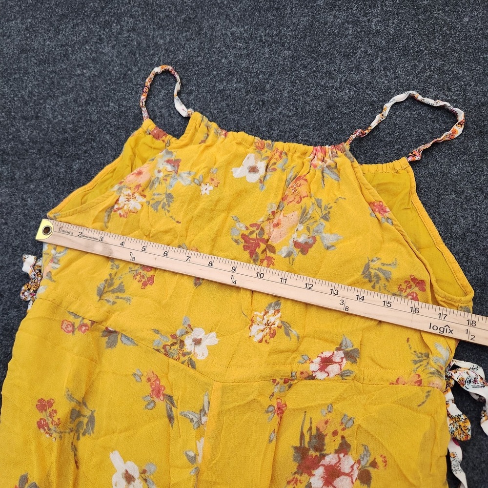 Free People Women's XS Georgia Mustard Floral Boho Jumpsuit Cottagecore Prairie - Picture 5 of 10